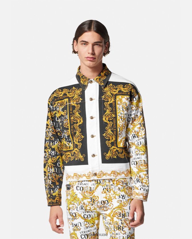 رجال سترة جينز بشعار الماركة Versace الذهب والأبيض 0FVD2J2416 ملابس