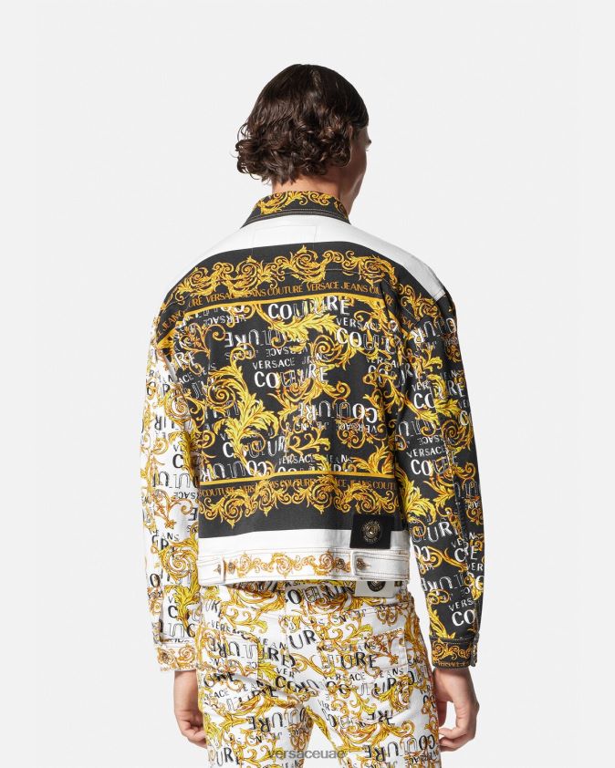 رجال سترة جينز بشعار الماركة Versace الذهب والأبيض 0FVD2J2416 ملابس