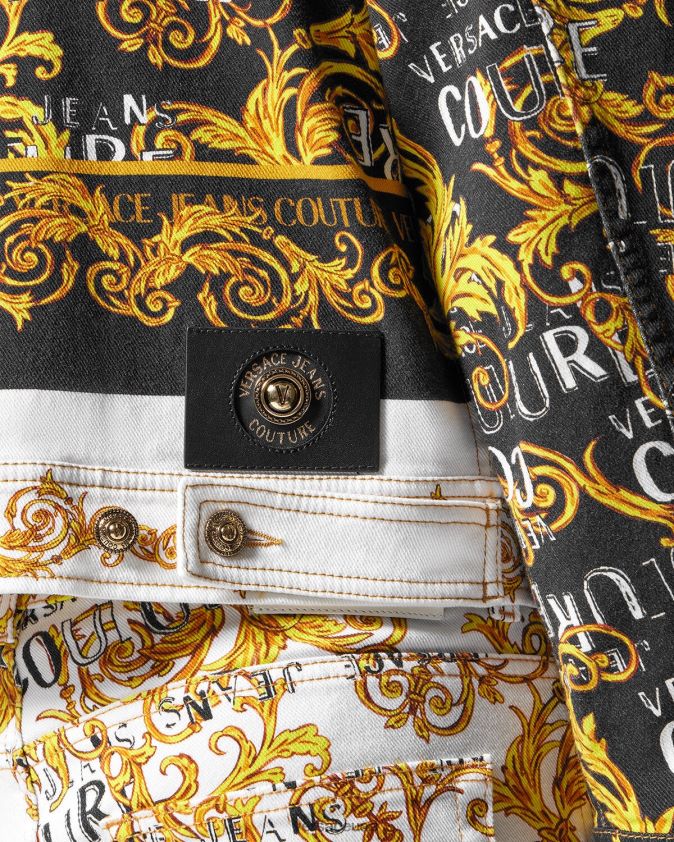 رجال سترة جينز بشعار الماركة Versace الذهب والأبيض 0FVD2J2416 ملابس