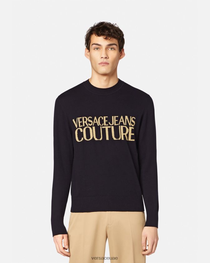 رجال سترة متماسكة الشعار Versace أسود وطباعة 0FVD2J2421 ملابس