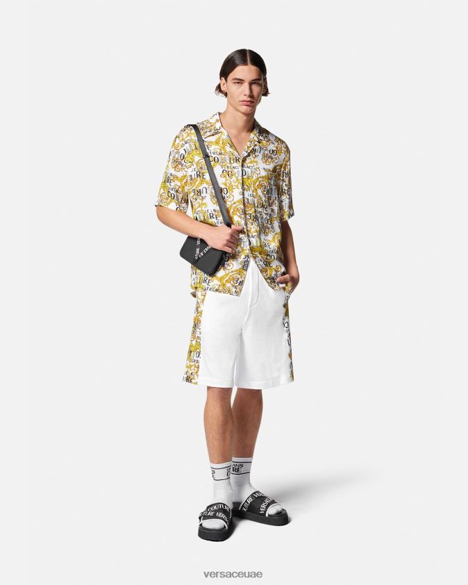رجال شورت عرق بشعار الماركة Versace الذهب والأبيض 0FVD2J2424 ملابس