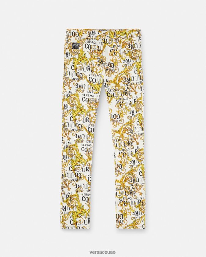 رجال جينز بقصة ضيقة وشعار الماركة Versace الذهب والأبيض 0FVD2J2428 ملابس
