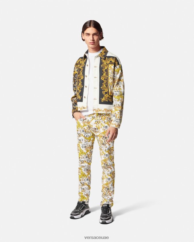رجال جينز بقصة ضيقة وشعار الماركة Versace الذهب والأبيض 0FVD2J2428 ملابس