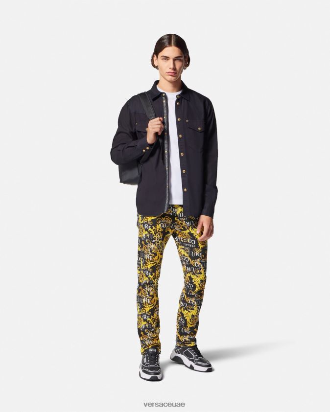 رجال جينز بقصة ضيقة وشعار الماركة Versace الذهب الأسود 0FVD2J2429 ملابس
