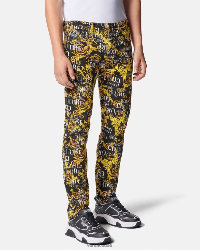 رجال جينز بقصة ضيقة وشعار الماركة Versace الذهب الأسود 0FVD2J2429 ملابس