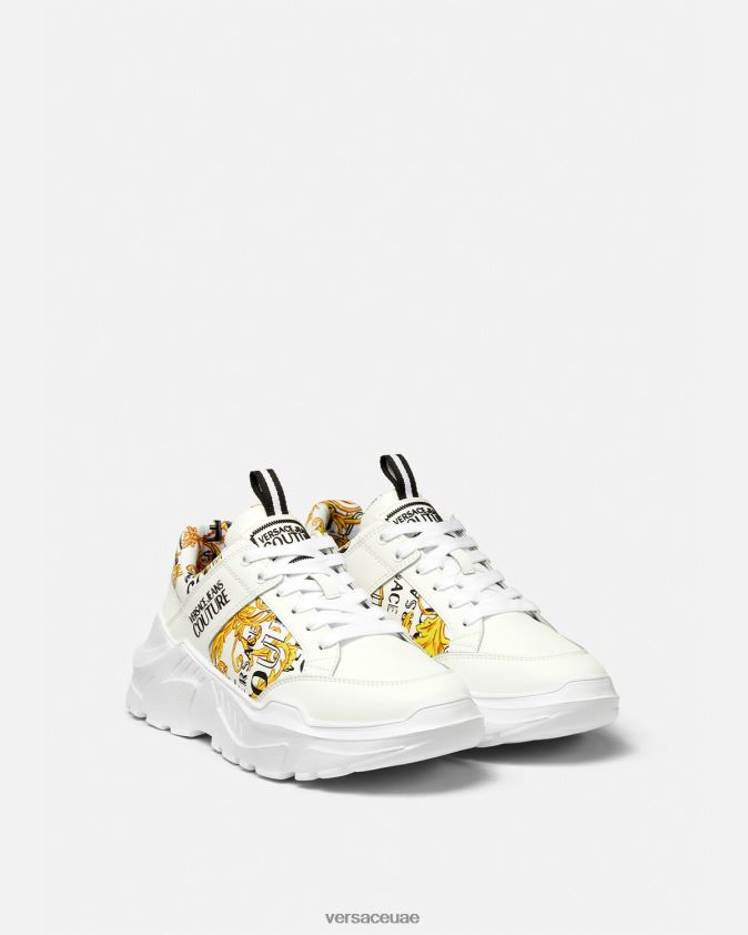 رجال حذاء رياضي بشعار سبيد تراك Versace الذهب والأبيض 0FVD2J2459 حذاء