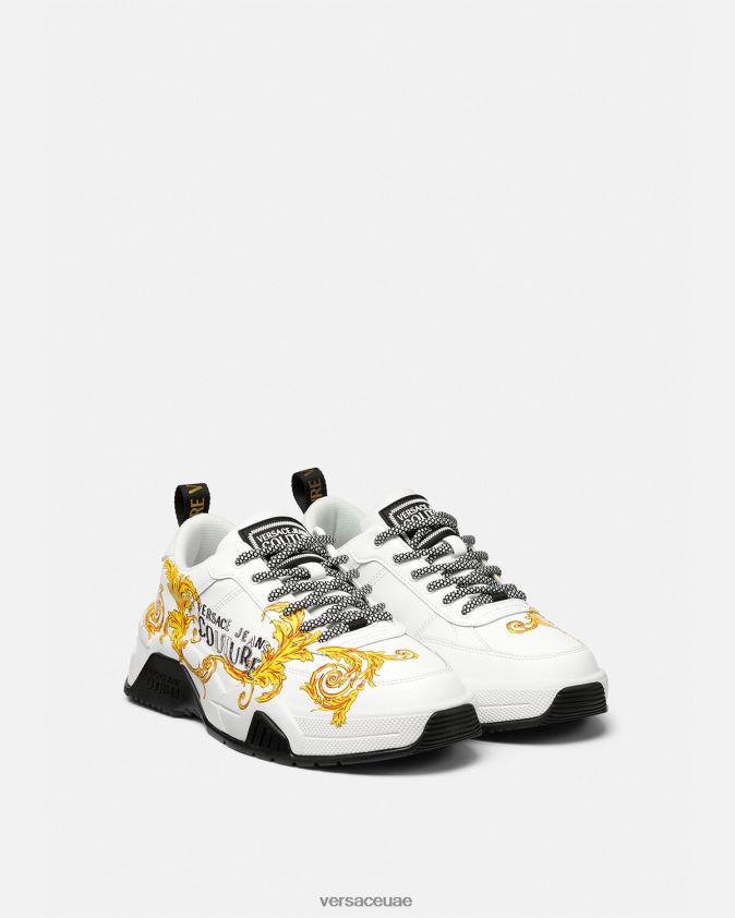 رجال حذاء رياضي بشعار ستارجاز Versace الذهب والأبيض 0FVD2J2461 حذاء