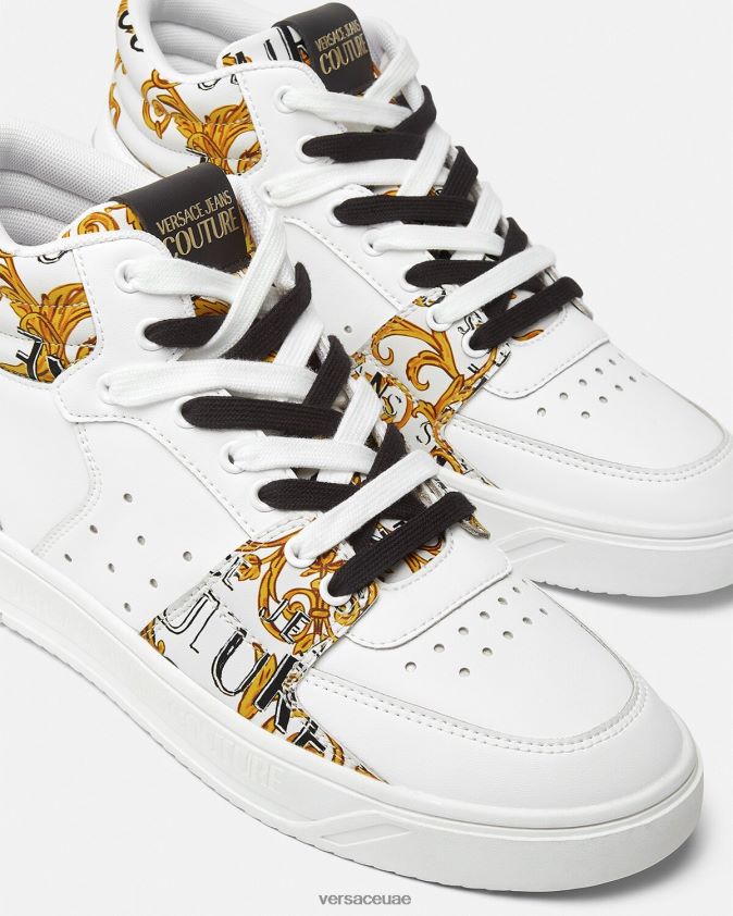رجال حذاء رياضي بشعار ستارلايت Versace الذهب والأبيض 0FVD2J2463 حذاء