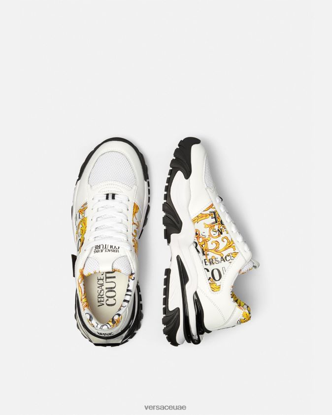 رجال حذاء رياضي بشعار تريل تريك Versace الذهب والأبيض 0FVD2J2465 حذاء
