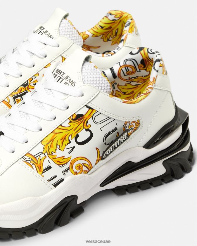 رجال حذاء رياضي بشعار تريل تريك Versace الذهب والأبيض 0FVD2J2465 حذاء
