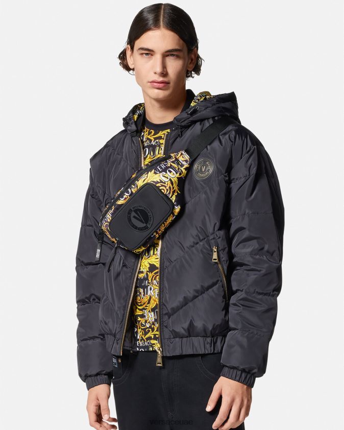 رجال حقيبة وسط بشعار الماركة Versace الذهب الأسود 0FVD2J2495 أكياس