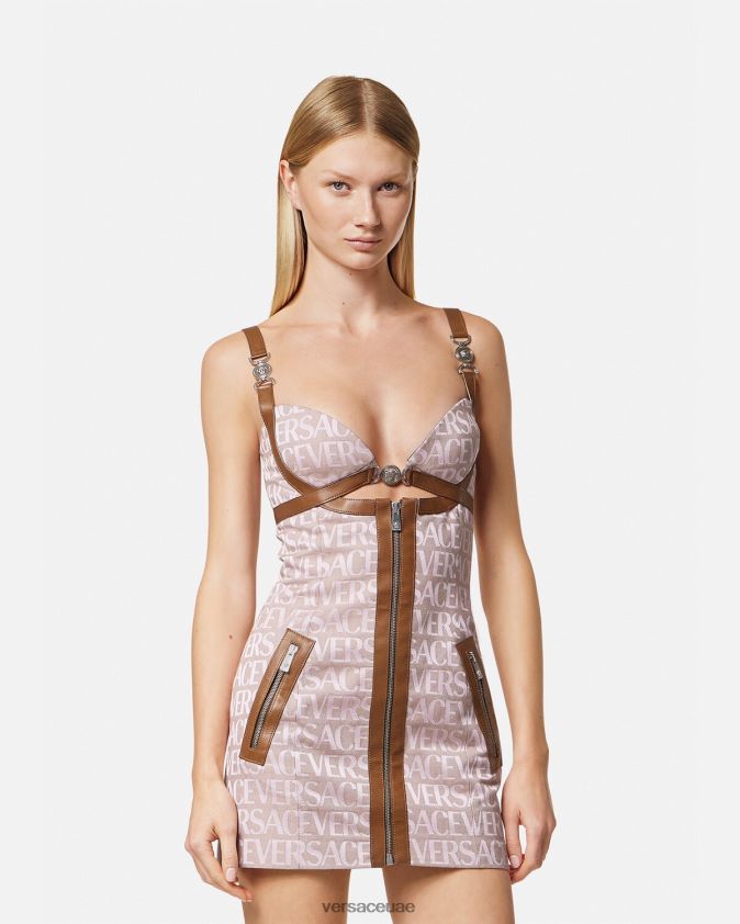 نحيف كل انحاء فستان صغير Versace الوردي والطباعة 0FVD2J27 ملابس