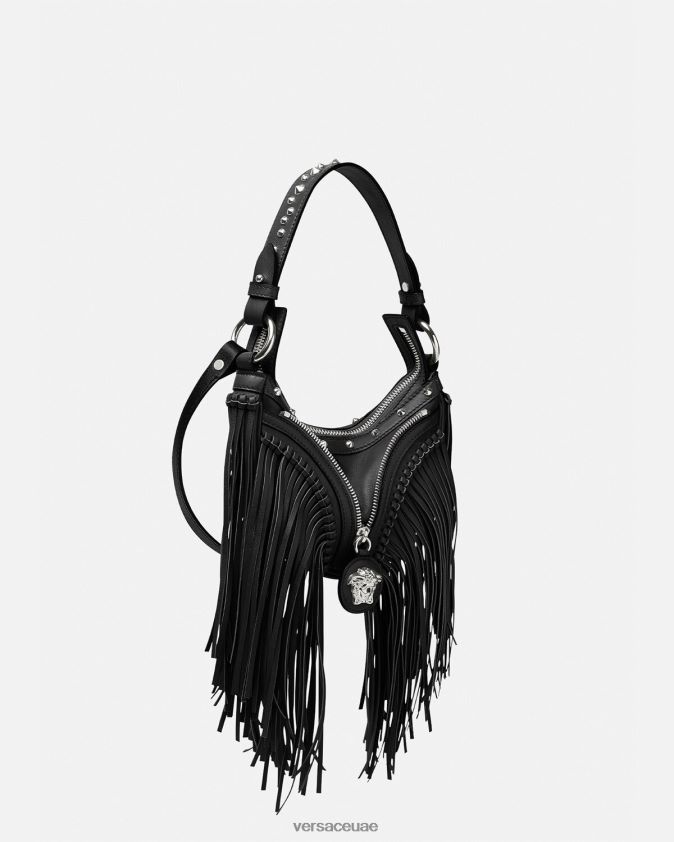 نحيف حقيبة هوبو صغيرة متكررة مهدب Versace أسود 0FVD2J297 أكياس
