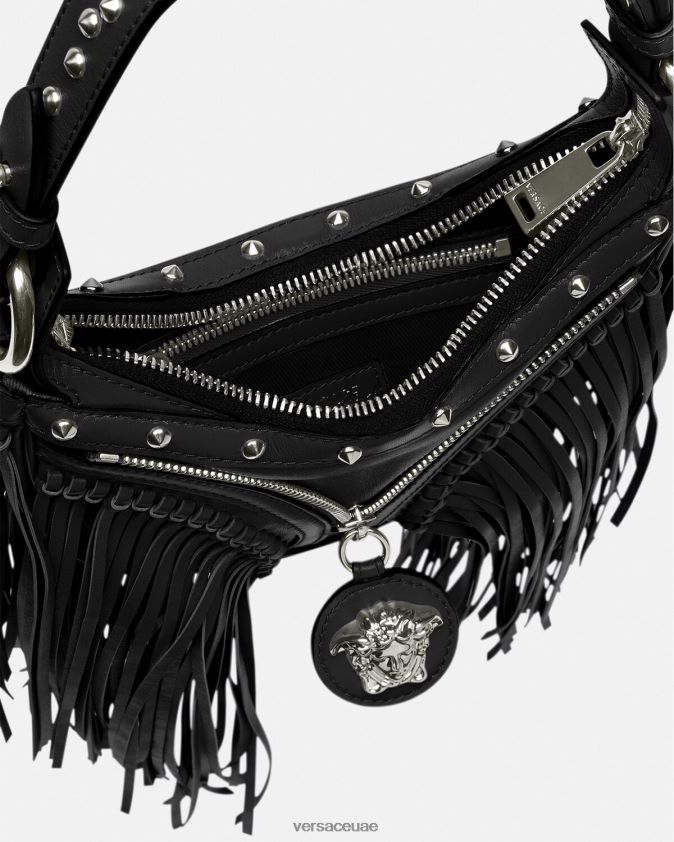 نحيف حقيبة هوبو صغيرة متكررة مهدب Versace أسود 0FVD2J297 أكياس