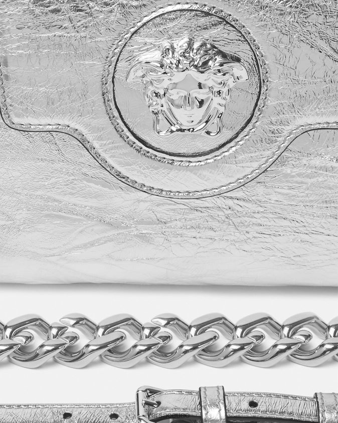 نحيف حقيبة يد صغيرة معدنية من لا ميدوسا Versace رمادي 0FVD2J305 أكياس