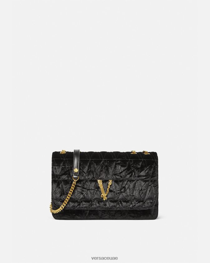 نحيف حقيبة كتف مخملية من تصميم فيرتوس Versace أسود 0FVD2J373 أكياس
