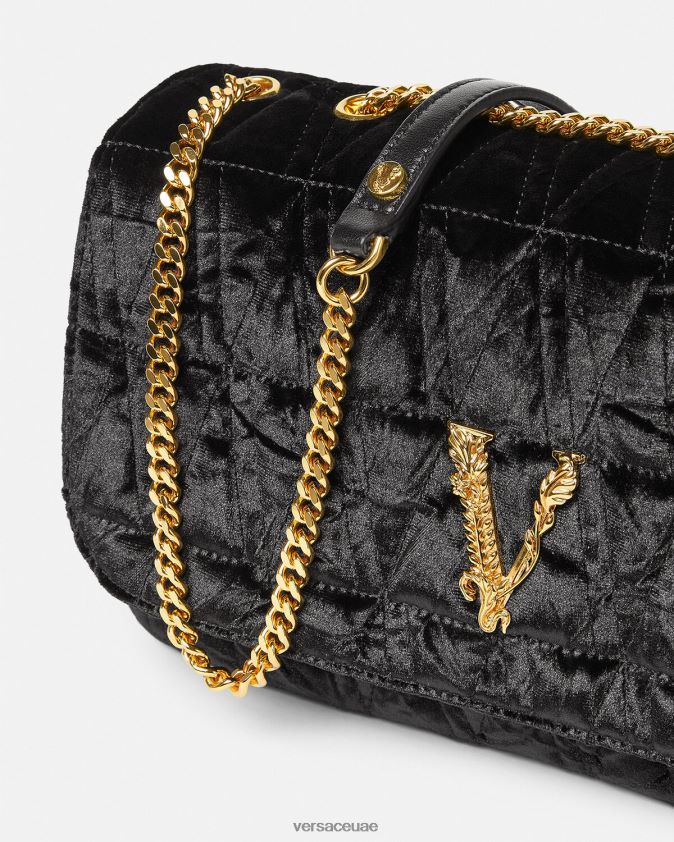 نحيف حقيبة كتف مخملية من تصميم فيرتوس Versace أسود 0FVD2J373 أكياس
