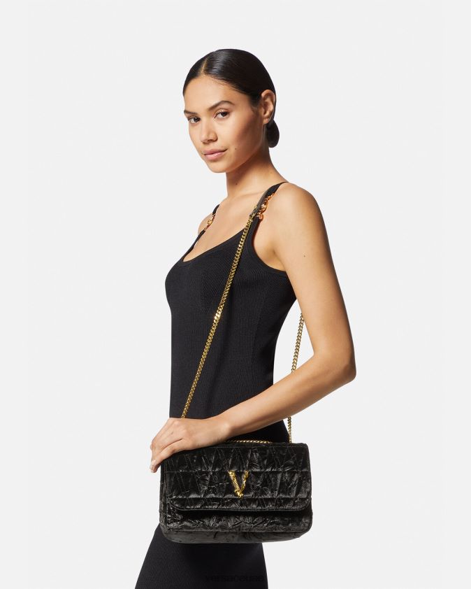 نحيف حقيبة كتف مخملية من تصميم فيرتوس Versace أسود 0FVD2J373 أكياس