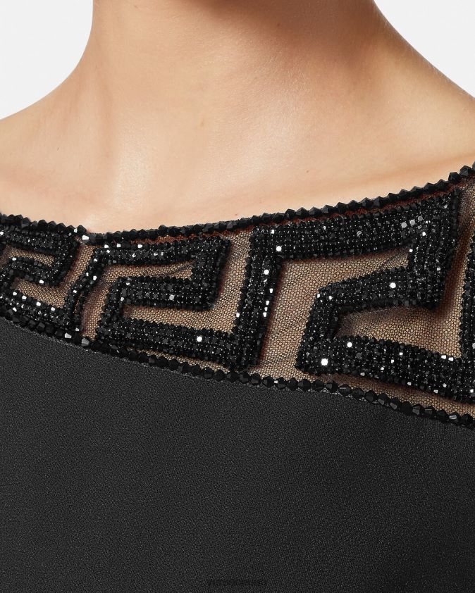 نحيف فستان قصير مزين بالكريستال اليوناني Versace أسود 0FVD2J37 ملابس