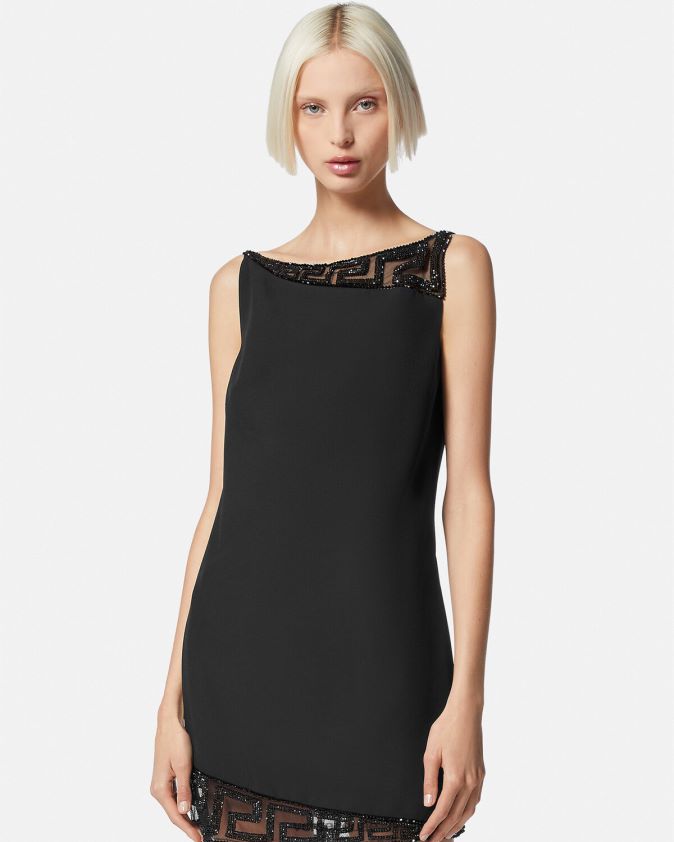 نحيف فستان قصير مزين بالكريستال اليوناني Versace أسود 0FVD2J37 ملابس