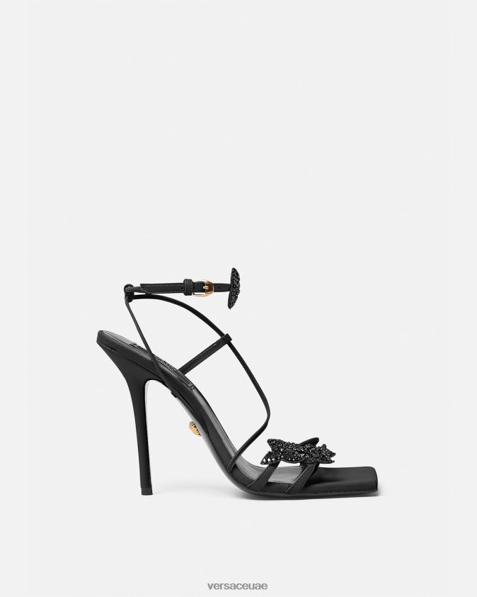 نحيف الصنادل الساتان الفراشات الكريستال Versace أسود 0FVD2J436 حذاء