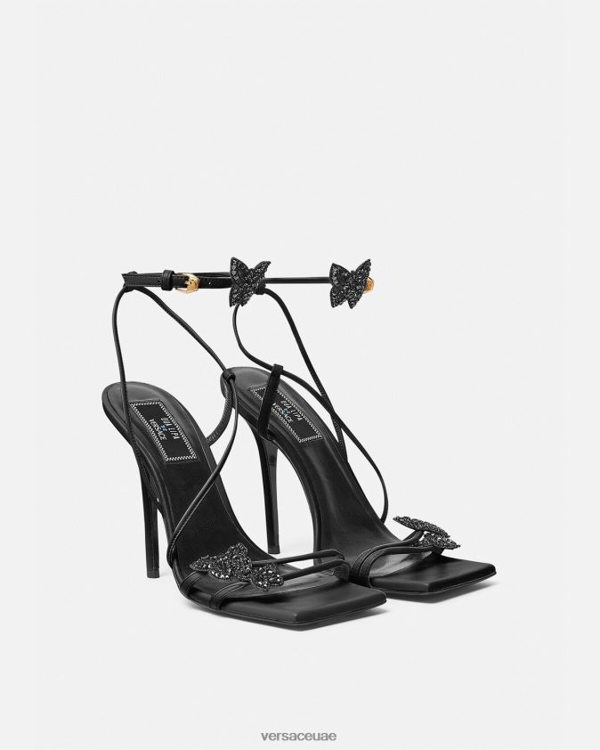 نحيف الصنادل الساتان الفراشات الكريستال Versace أسود 0FVD2J436 حذاء