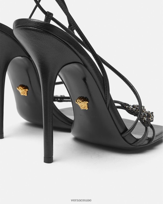 نحيف الصنادل الساتان الفراشات الكريستال Versace أسود 0FVD2J436 حذاء