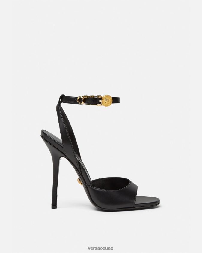 نحيف صنادل الكعب العالي ذات دبوس الأمان Versace أسود 0FVD2J449 حذاء