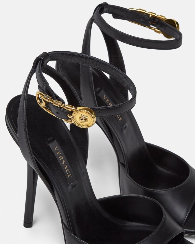 نحيف صنادل الكعب العالي ذات دبوس الأمان Versace أسود 0FVD2J449 حذاء