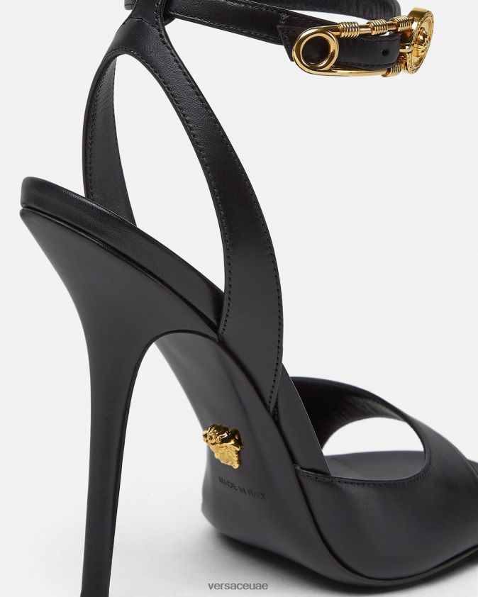 نحيف صنادل الكعب العالي ذات دبوس الأمان Versace أسود 0FVD2J449 حذاء