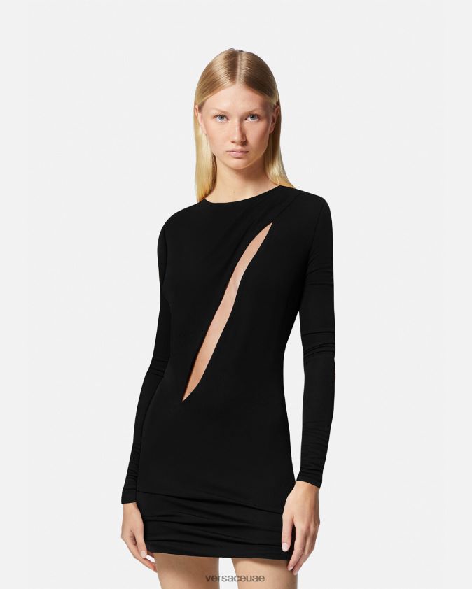 نحيف فستان ميني ممزق Versace أسود 0FVD2J45 ملابس