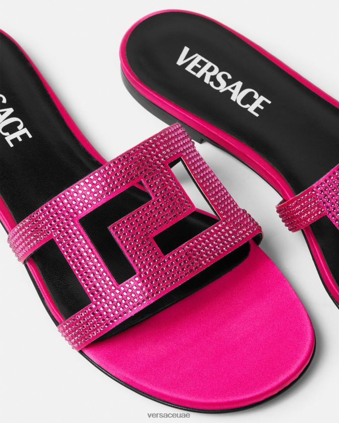 نحيف الصنادل المسطحة الكريستالية المتاهة اليونانية Versace لون القرنفل 0FVD2J471 حذاء