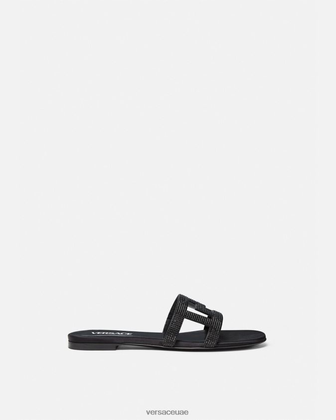 نحيف الصنادل المسطحة الكريستالية المتاهة اليونانية Versace أسود 0FVD2J472 حذاء