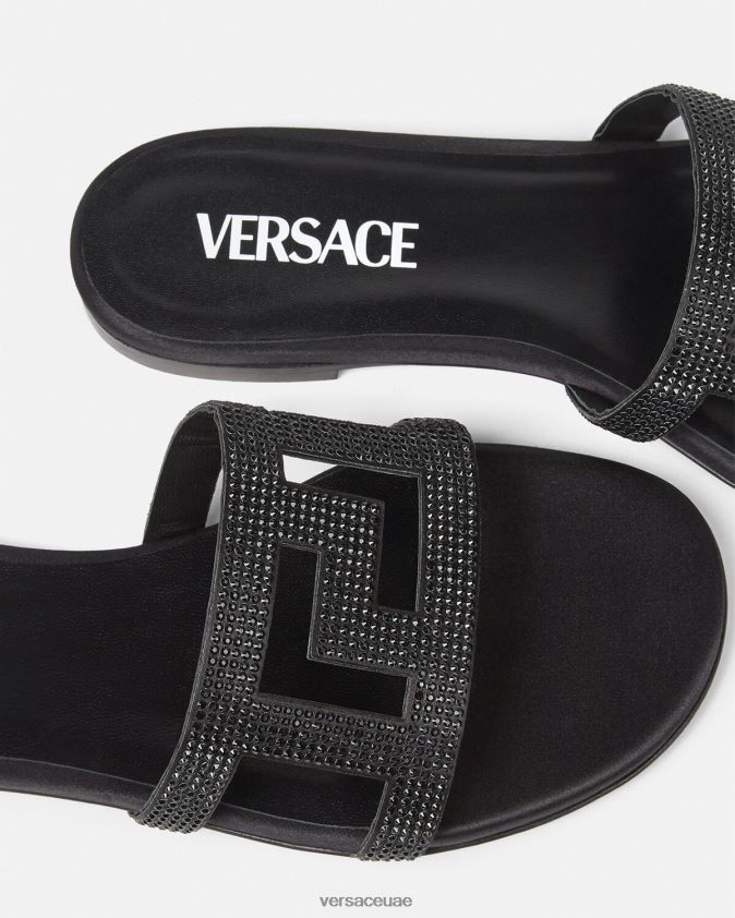 نحيف الصنادل المسطحة الكريستالية المتاهة اليونانية Versace أسود 0FVD2J472 حذاء