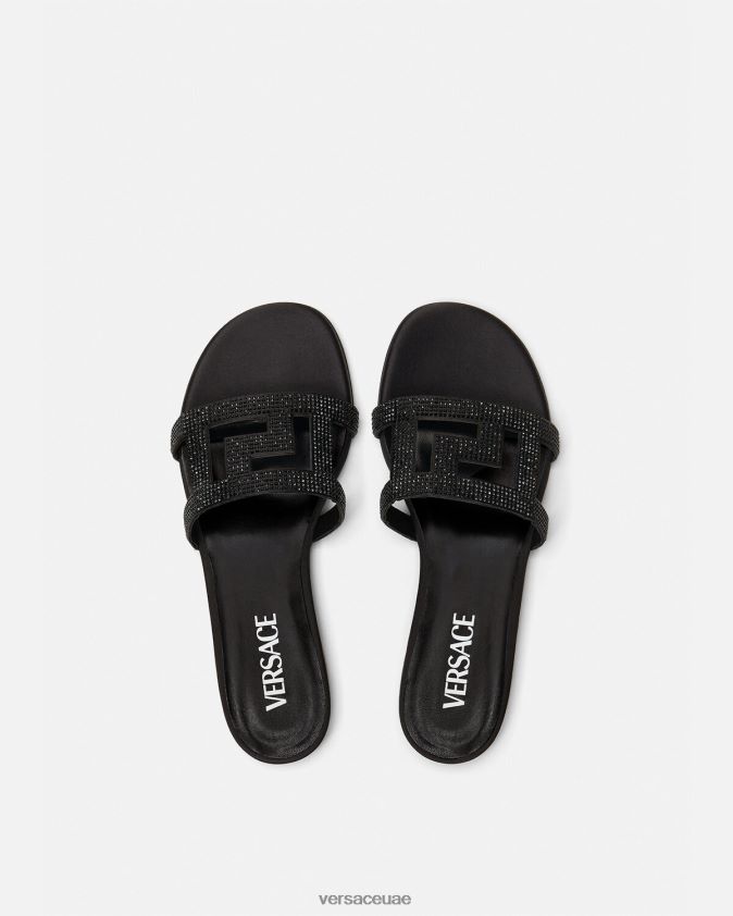 نحيف الصنادل المسطحة الكريستالية المتاهة اليونانية Versace أسود 0FVD2J472 حذاء