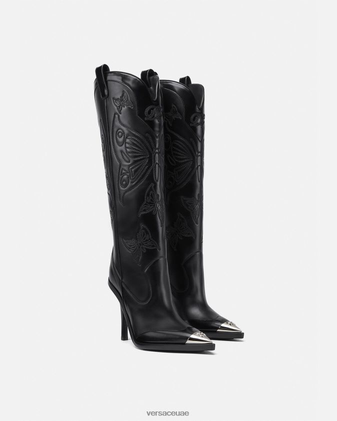 نحيف الفراشات أحذية عالية في الركبة Versace أسود 0FVD2J473 حذاء
