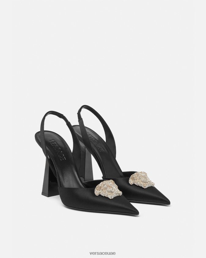 نحيف حذاء كريستال لا ميدوسا من الساتان بحزام خلفي Versace أسود 0FVD2J486 حذاء