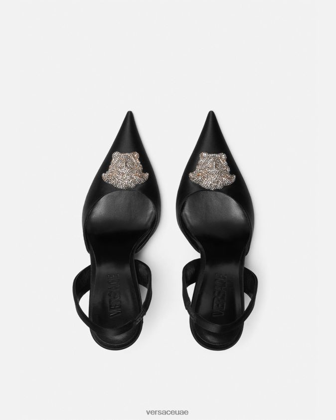 نحيف حذاء كريستال لا ميدوسا من الساتان بحزام خلفي Versace أسود 0FVD2J486 حذاء
