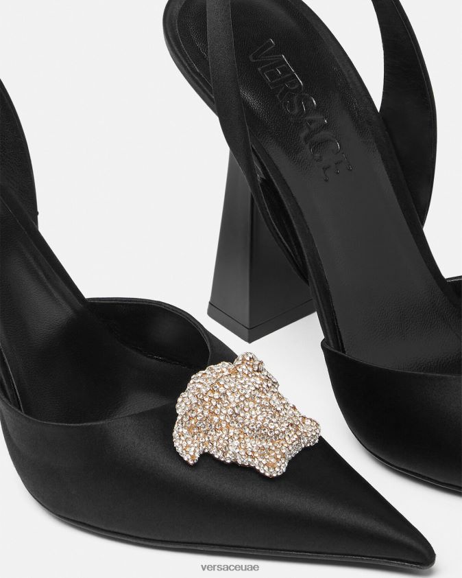 نحيف حذاء كريستال لا ميدوسا من الساتان بحزام خلفي Versace أسود 0FVD2J486 حذاء