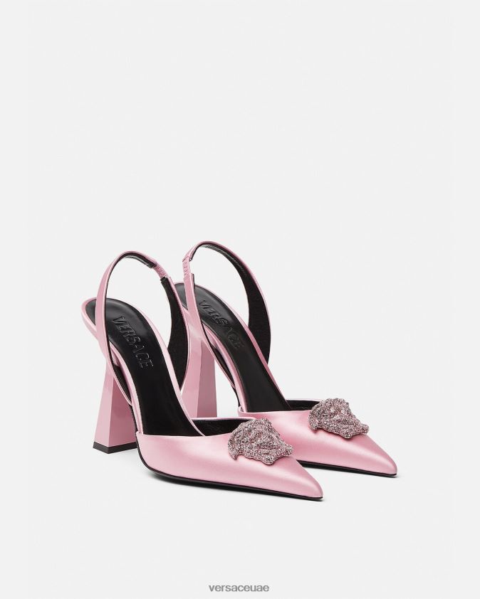 نحيف حذاء كريستال لا ميدوسا من الساتان بحزام خلفي Versace وردي فاتح 0FVD2J487 حذاء