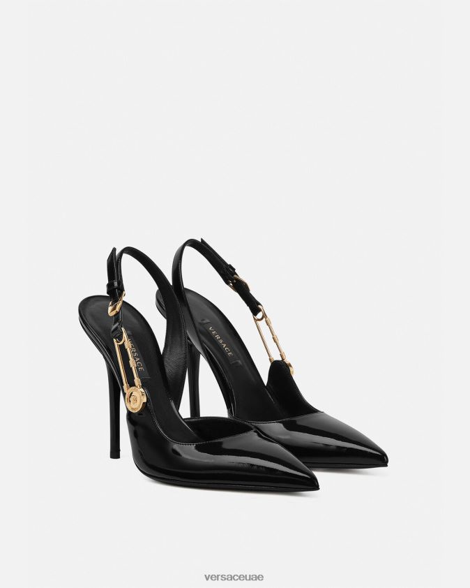 نحيف حذاء بكعب من الجلد اللامع مزود بدبوس أمان Versace أسود 0FVD2J490 حذاء