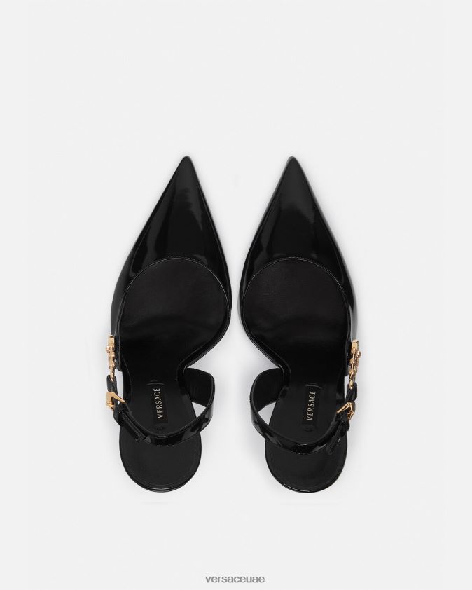 نحيف حذاء بكعب من الجلد اللامع مزود بدبوس أمان Versace أسود 0FVD2J490 حذاء