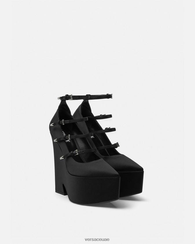 نحيف حذاء بكعب نعل سميك من الساتان Versace أسود 0FVD2J494 حذاء