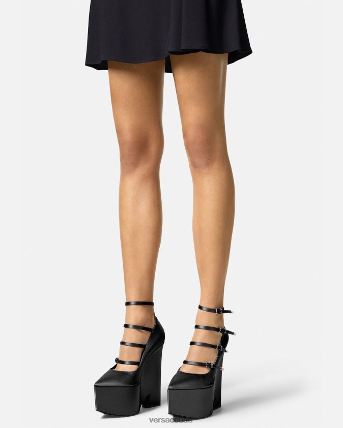 نحيف حذاء بكعب نعل سميك من الساتان Versace أسود 0FVD2J494 حذاء