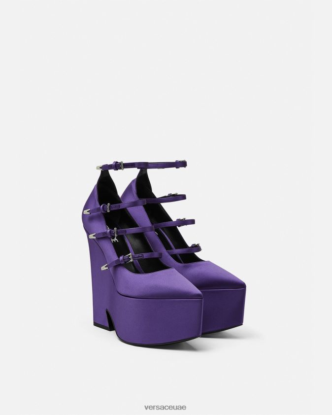نحيف حذاء بكعب نعل سميك من الساتان Versace البنفسجي 0FVD2J496 حذاء