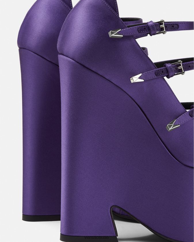 نحيف حذاء بكعب نعل سميك من الساتان Versace البنفسجي 0FVD2J496 حذاء