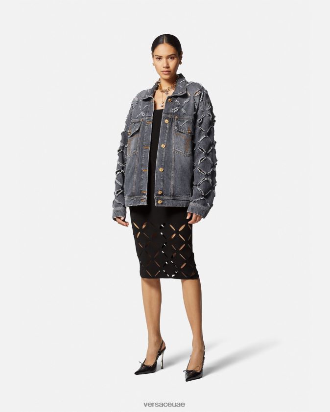 نحيف فستان ميدي متماسكة ممزق Versace أسود 0FVD2J49 ملابس