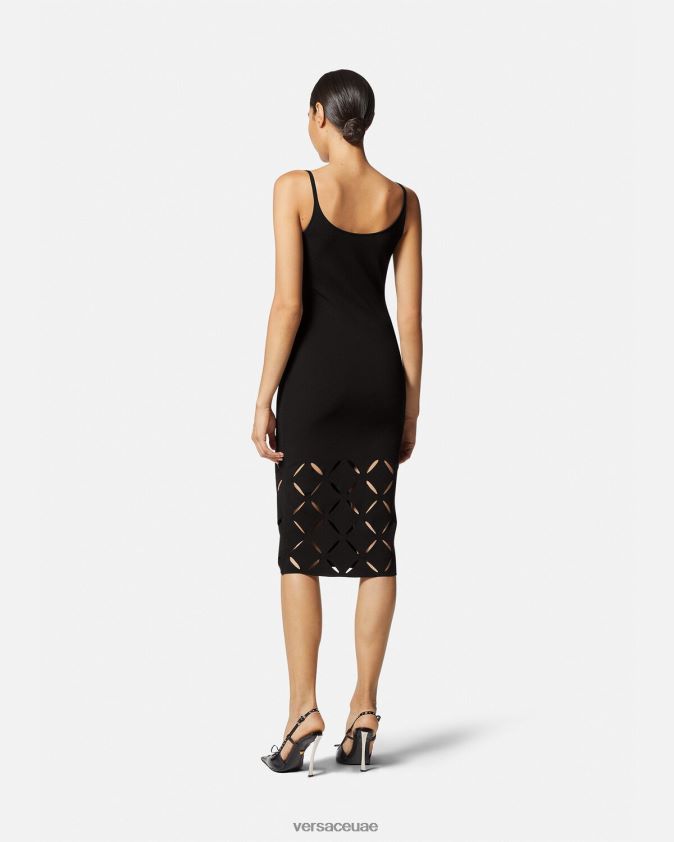 نحيف فستان ميدي متماسكة ممزق Versace أسود 0FVD2J49 ملابس