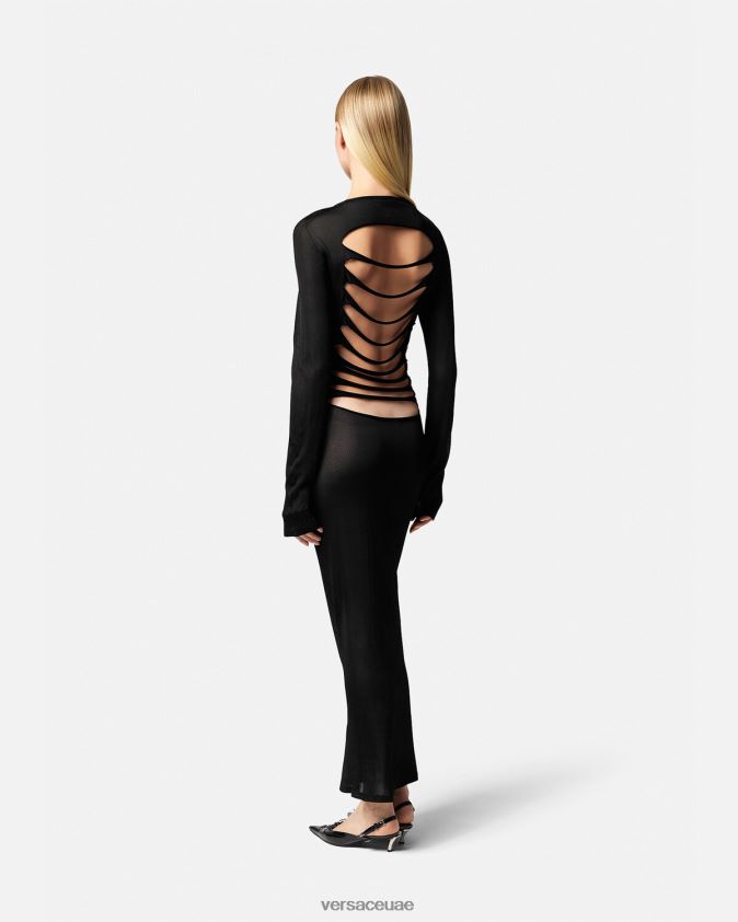 نحيف فستان طويل متماسك Versace أسود 0FVD2J51 ملابس