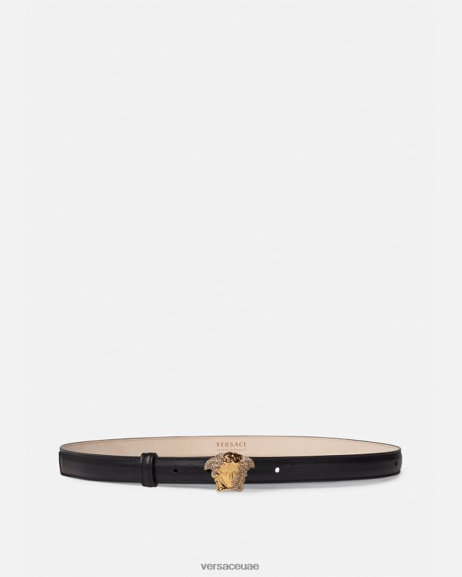 نحيف كريستال لا ميدوسا حزام جلد رقيق Versace أسود 0FVD2J524 مُكَمِّلات